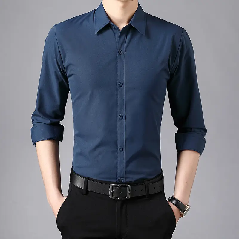 Men Light Blue Short Sleeve Button Shirt with Sleeves Roll - Image 4