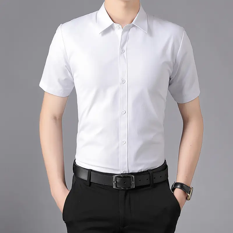 Men Light Blue Short Sleeve Button Shirt with Sleeves Roll - Image 9