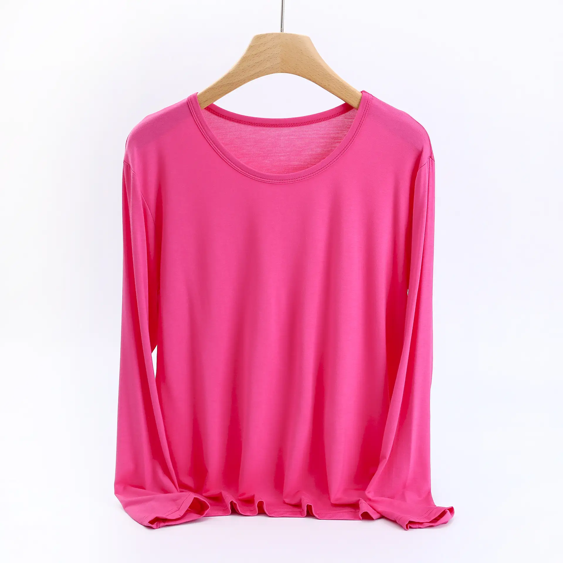 Women's Long Sleeve T-Shirt Modal Stretch Beige Plus Size - Image 5
