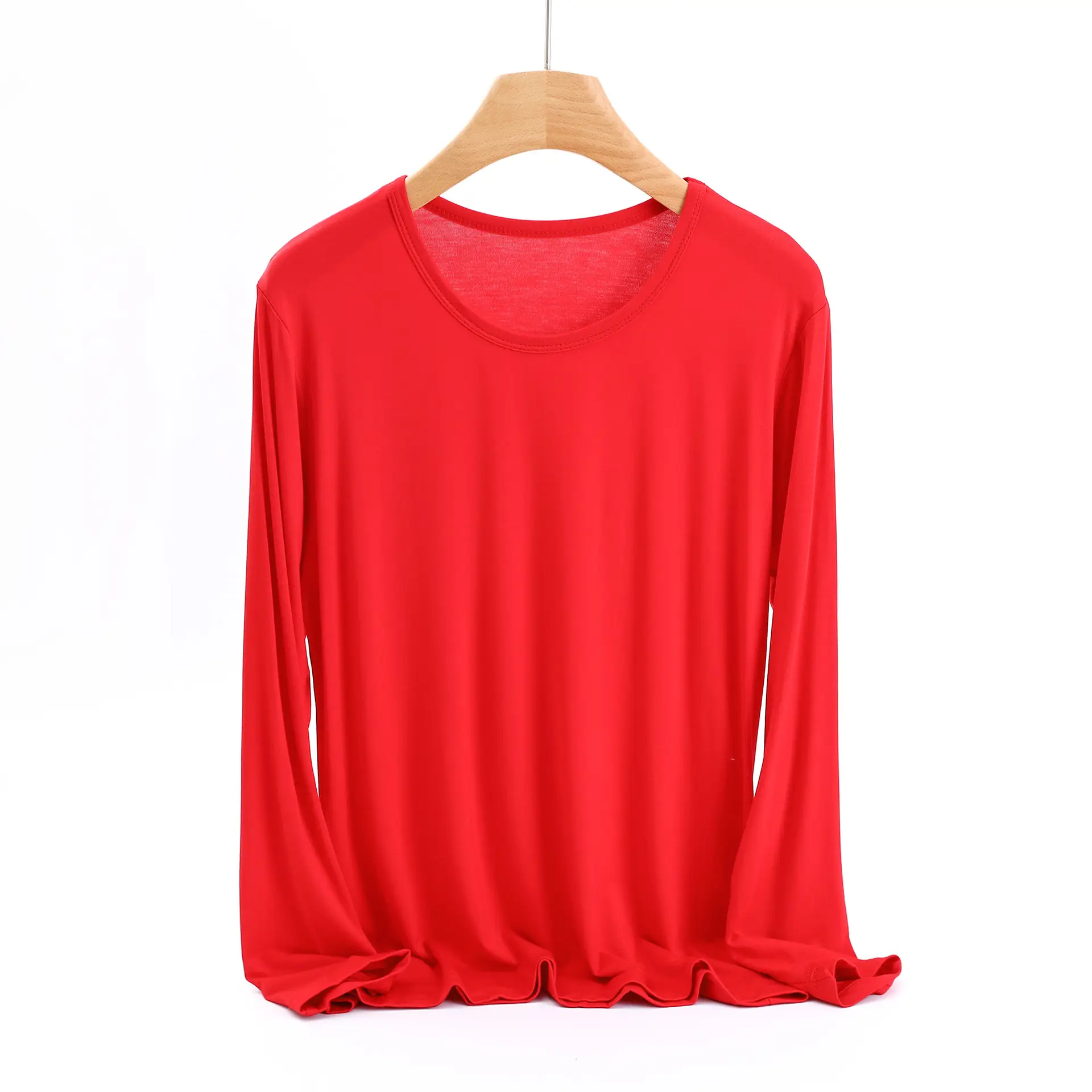 Women's Long Sleeve T-Shirt Modal Stretch Beige Plus Size - Image 7
