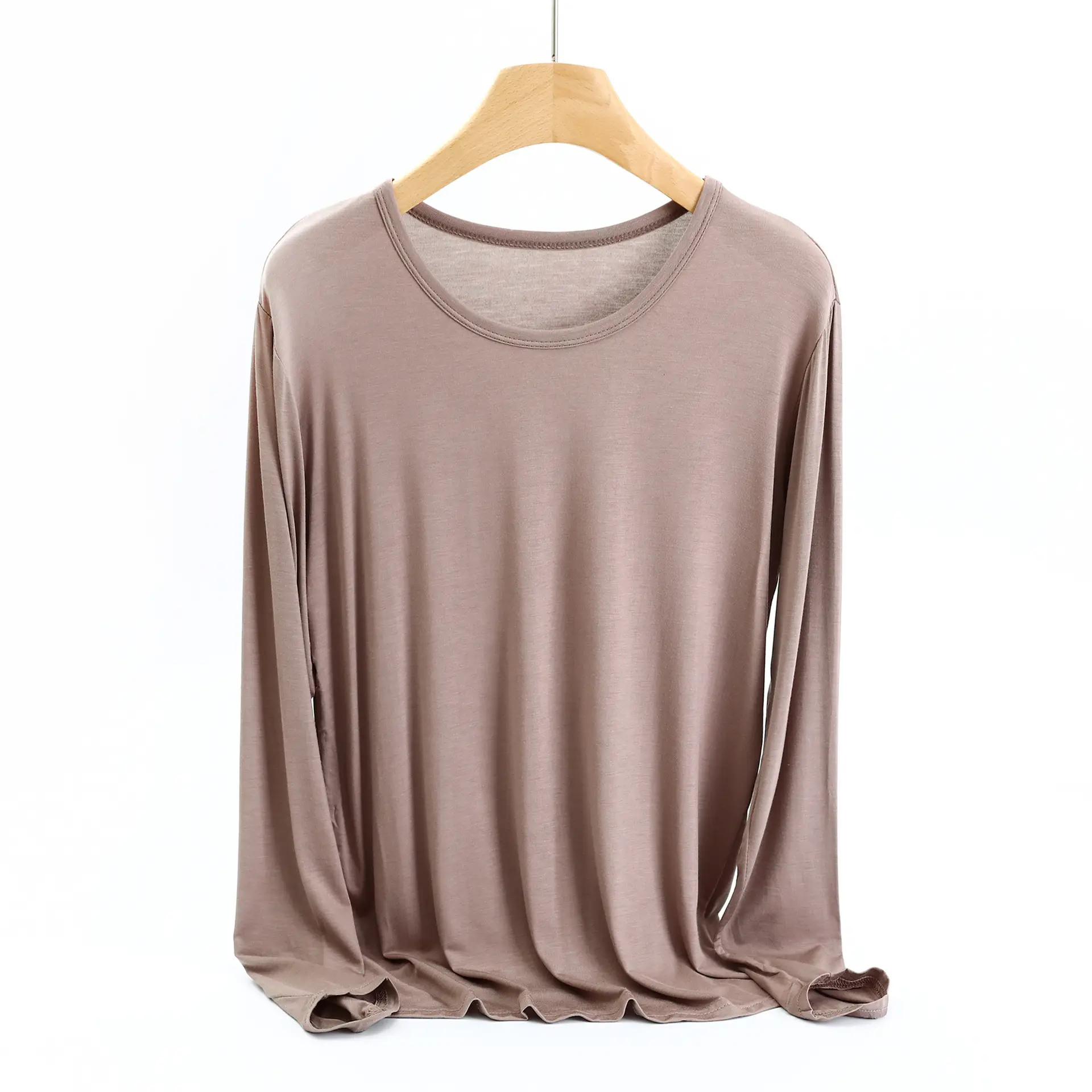 Women's Long Sleeve T-Shirt Modal Stretch Beige Plus Size - Image 2
