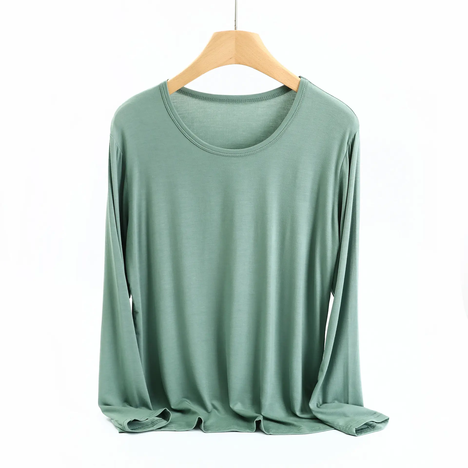 Women's Long Sleeve T-Shirt Modal Stretch Beige Plus Size - Image 4