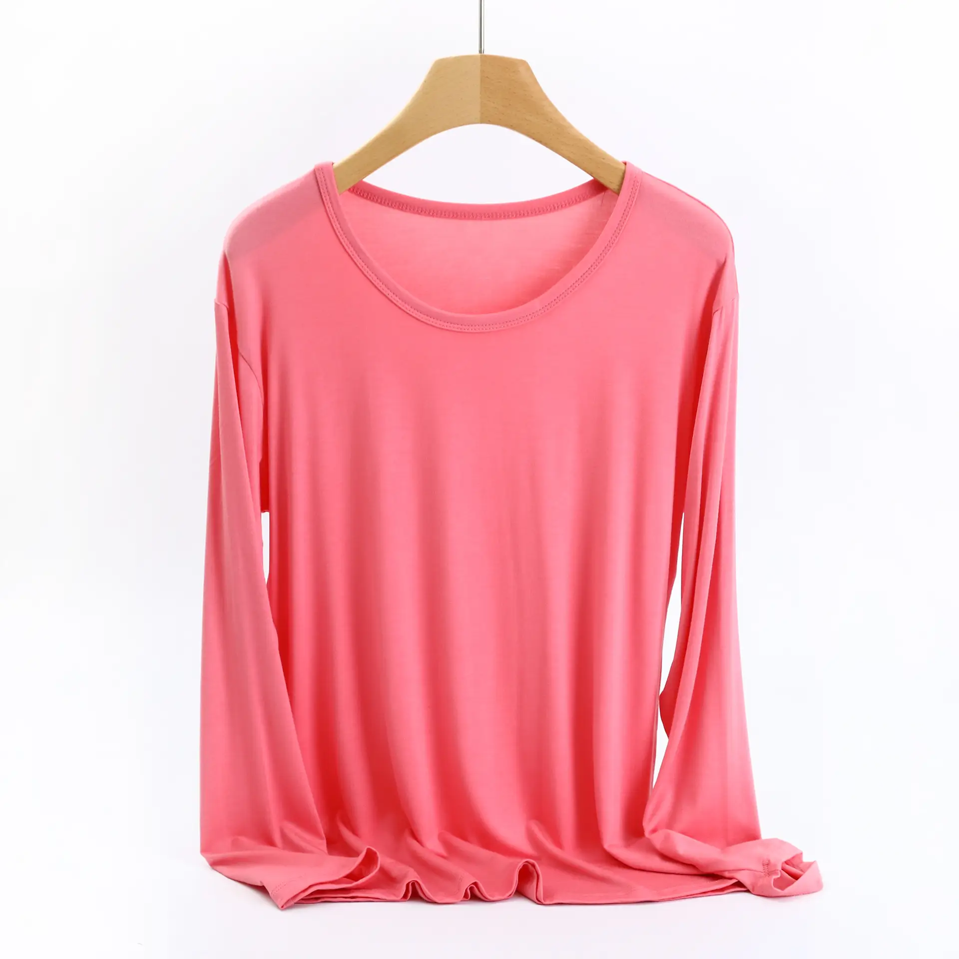 Women's Long Sleeve T-Shirt Modal Stretch Beige Plus Size - Image 3