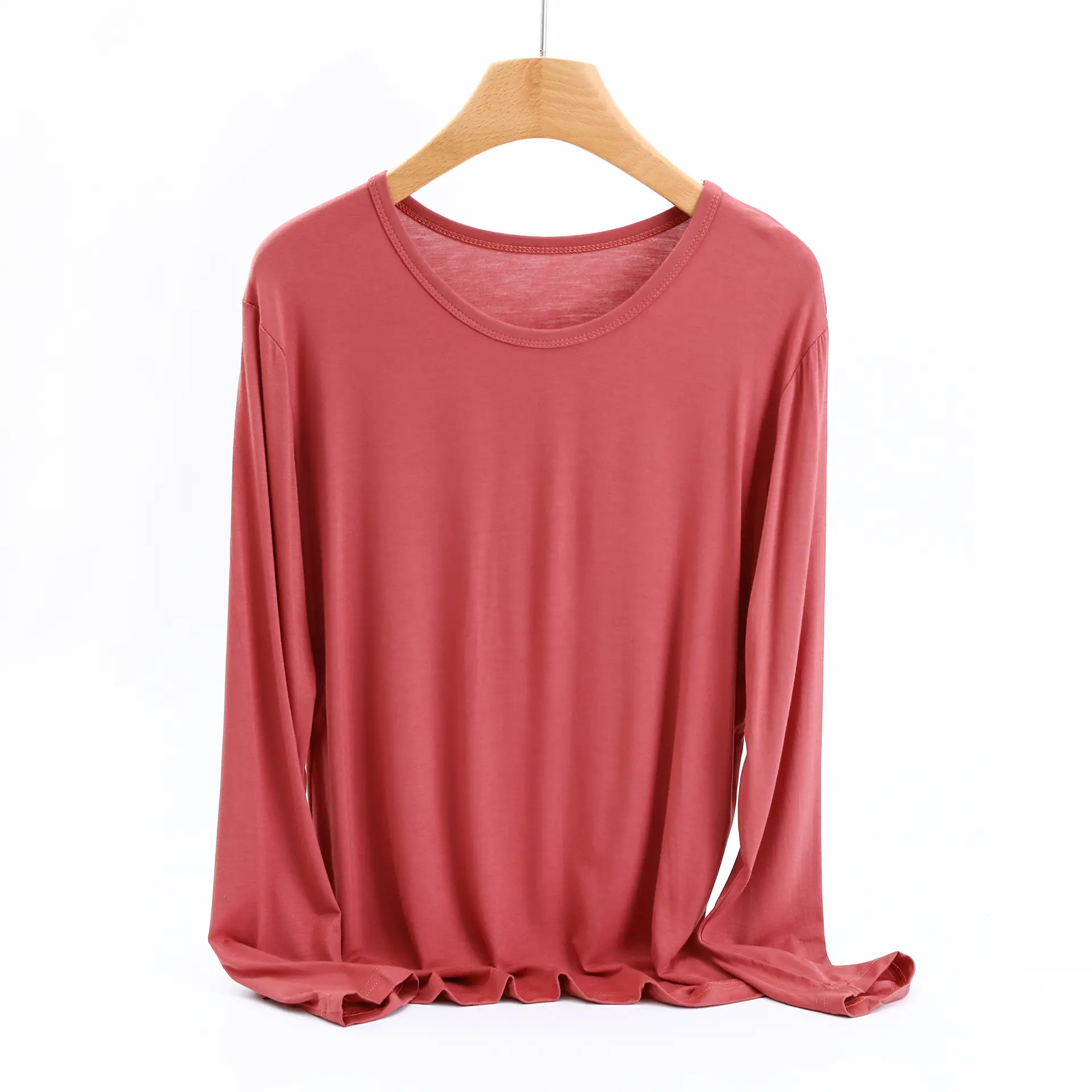 Women's Long Sleeve T-Shirt Modal Stretch Beige Plus Size - Image 8