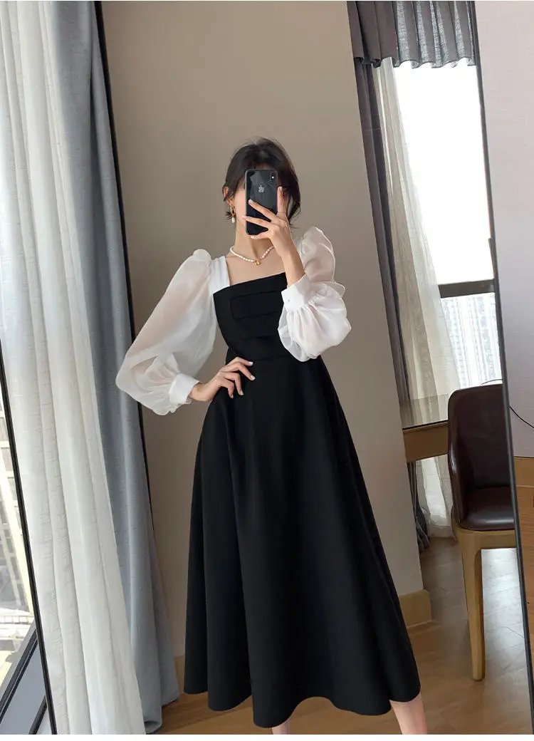 Long Sleeve Black Organza French Skirt Dress Women — feature 10