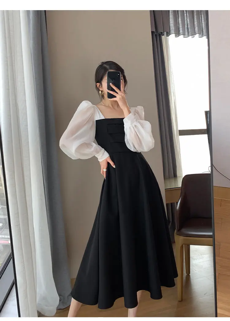Long Sleeve Black Organza French Skirt Dress Women — feature 11