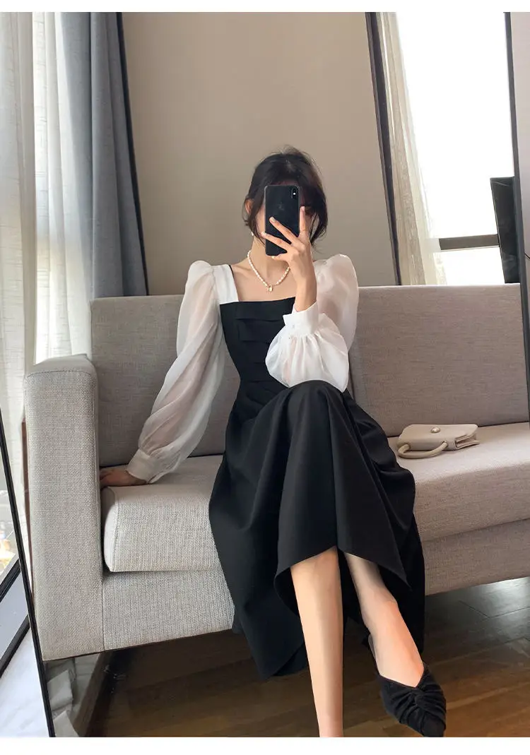 Long Sleeve Black Organza French Skirt Dress Women — feature 16