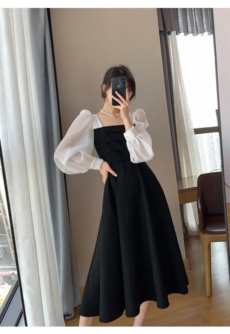 Long Sleeve Black Organza French Skirt Dress Women — feature 3