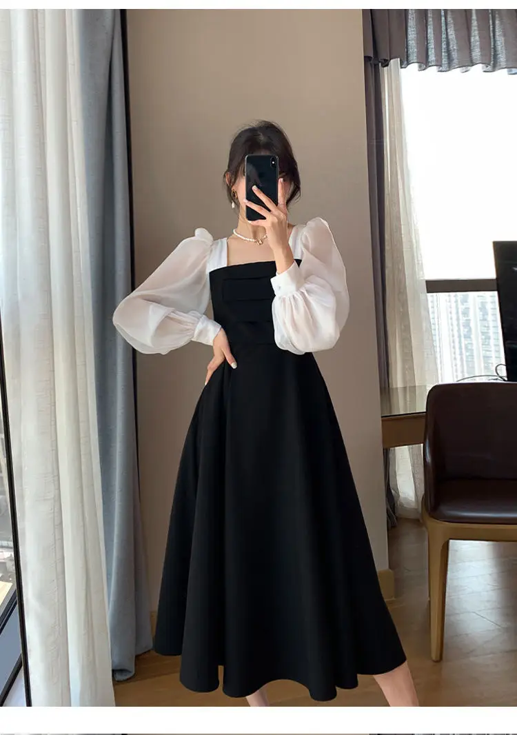 Long Sleeve Black Organza French Skirt Dress Women — feature 5