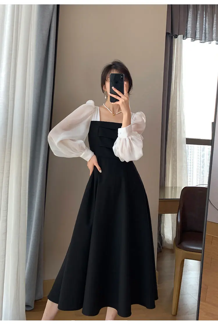 Long Sleeve Black Organza French Skirt Dress Women — feature 8