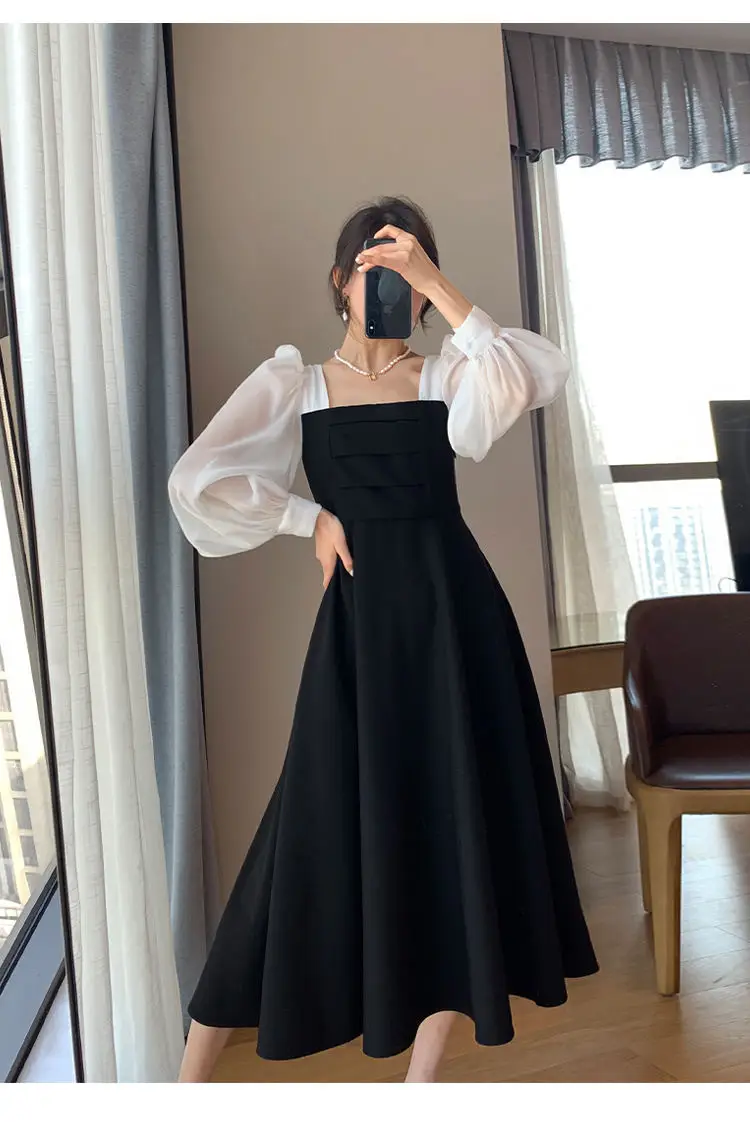 Long Sleeve Black Organza French Skirt Dress Women — feature 9