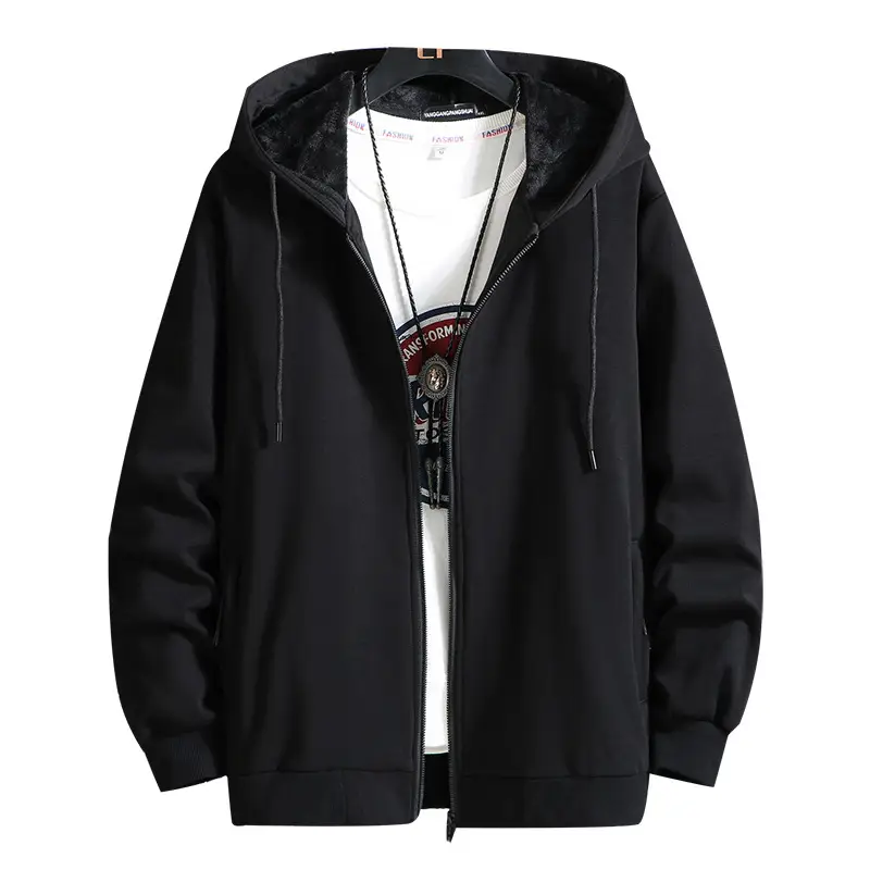 Men's Black Fatty Hooded Cardigan Sweater Jacket - Image 7