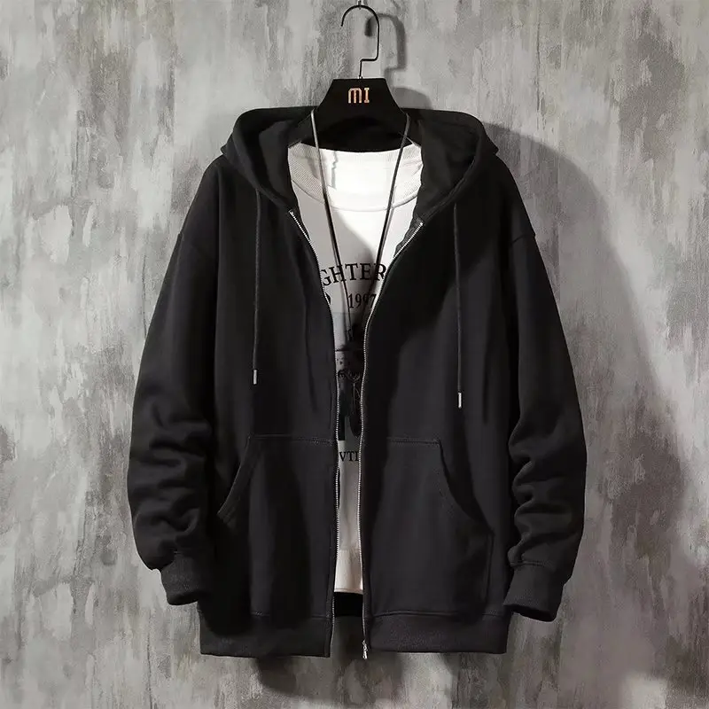 Men's Black Fatty Hooded Cardigan Sweater Jacket - Image 2