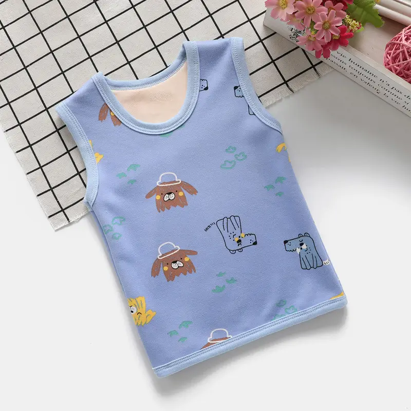 Children's Dinosaur Velvet Vest Grey Sleeveless Warm Bottoming Vest - Image 11
