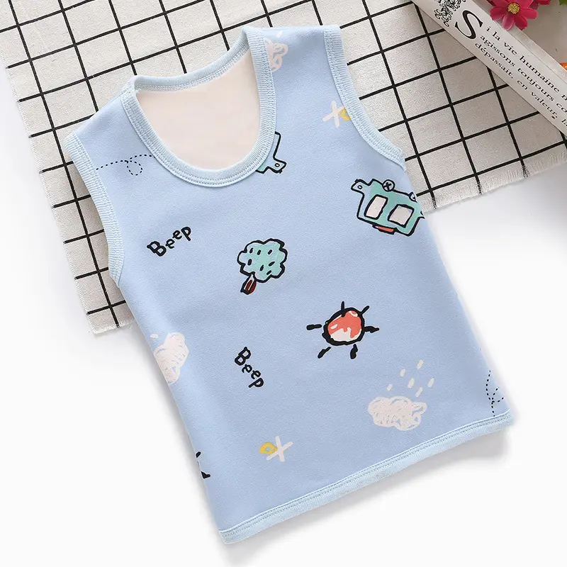 Children's Dinosaur Velvet Vest Grey Sleeveless Warm Bottoming Vest - Image 5