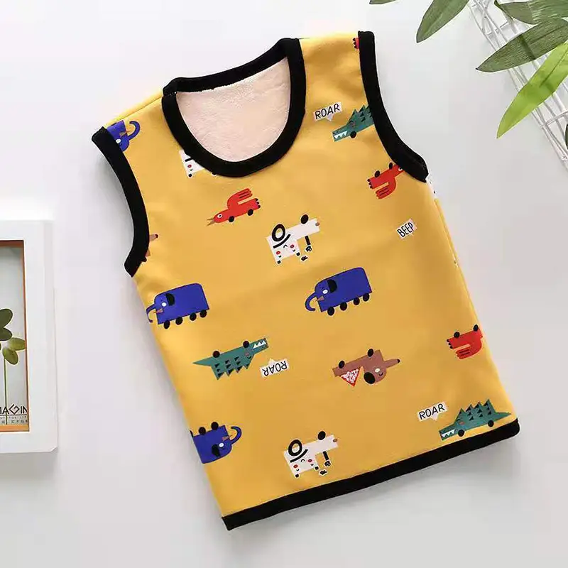 Children's Dinosaur Velvet Vest Grey Sleeveless Warm Bottoming Vest - Image 8