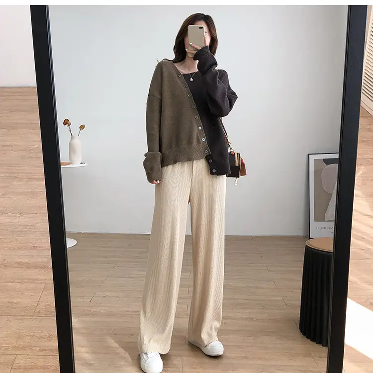 Women Irregular Knit Sweater Set Brown Beige Loose Fit - Image 6