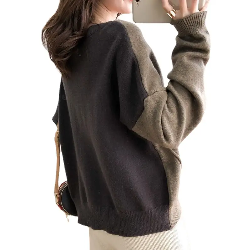 Women Irregular Knit Sweater Set Brown Beige Loose Fit - Image 7