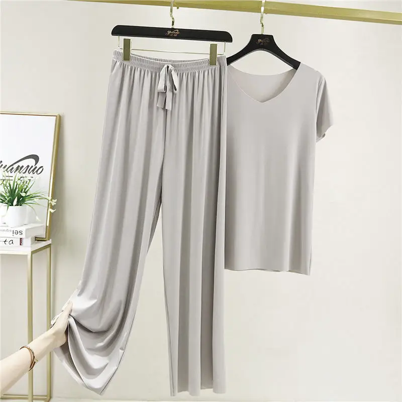 Women Ice Silk Wide-leg Pants Summer Suit - Image 9