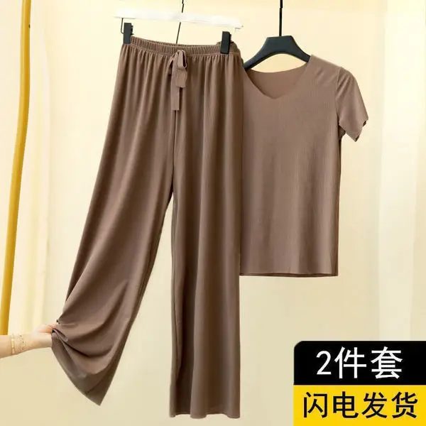 Women Ice Silk Wide-leg Pants Summer Suit - Image 5