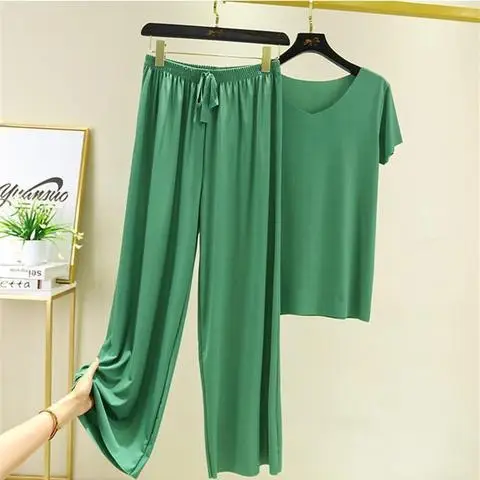Women Ice Silk Wide-leg Pants Summer Suit - Image 6