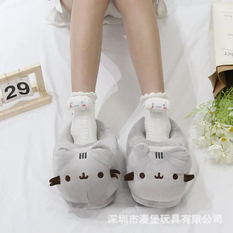 Fat Gray Cat Plush Slippers, Warm and Thickened Indoor Home Autumn and Winter Cotton Slippers, Cat Couple Slippers, Manufacturer Wholesale