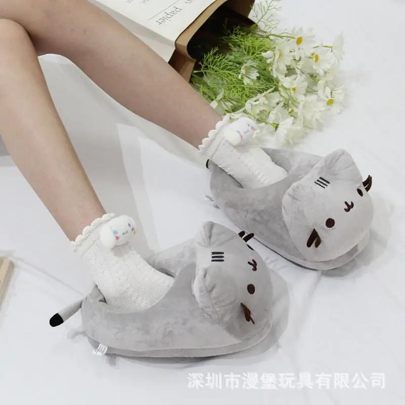 Fat Gray Cat Plush Slippers, Warm and Thickened Indoor Home Autumn and Winter Cotton Slippers, Cat Couple Slippers, Manufacturer Wholesale