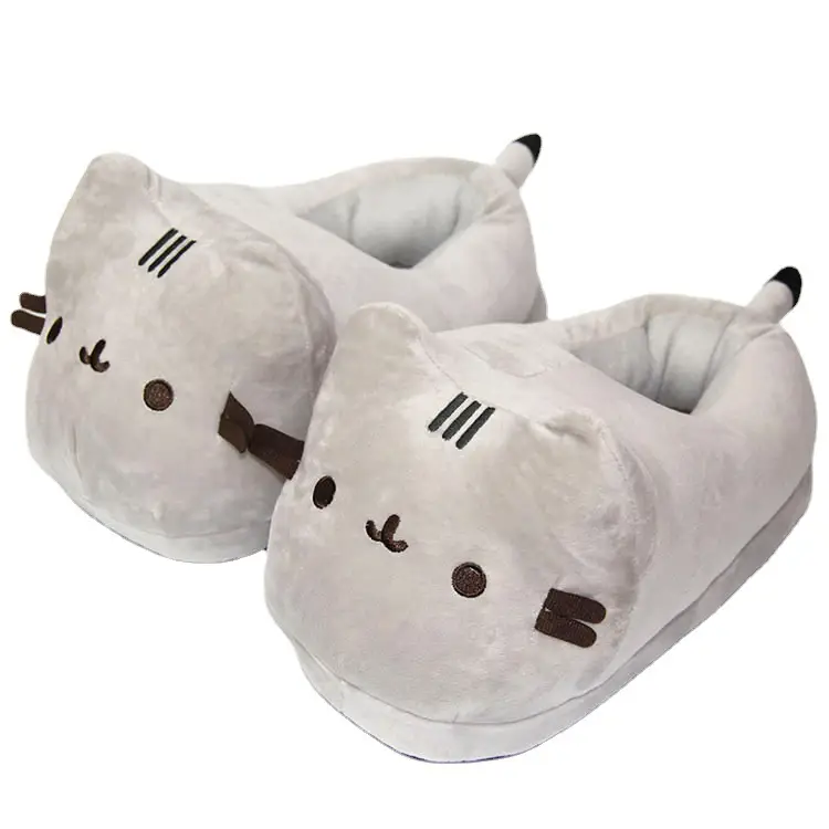 Fat Gray Cat Plush Slippers, Warm and Thickened Indoor Home Autumn and Winter Cotton Slippers, Cat Couple Slippers, Manufacturer Wholesale