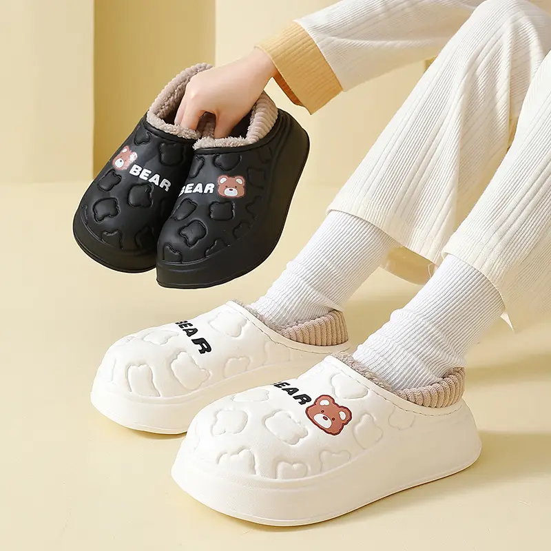 Women's Winter Cartoon Bear Cotton Slippers with Anti-Bacterial Design - Image 9