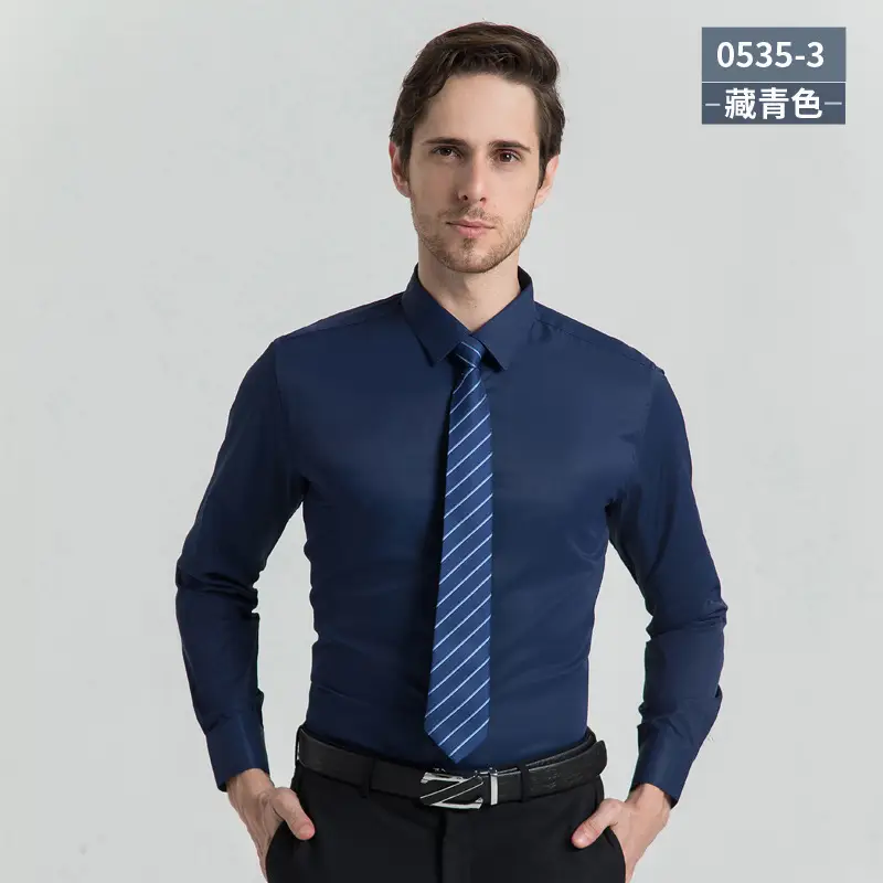 Men's White Long-Sleeve Business Shirt with Tie - Image 3