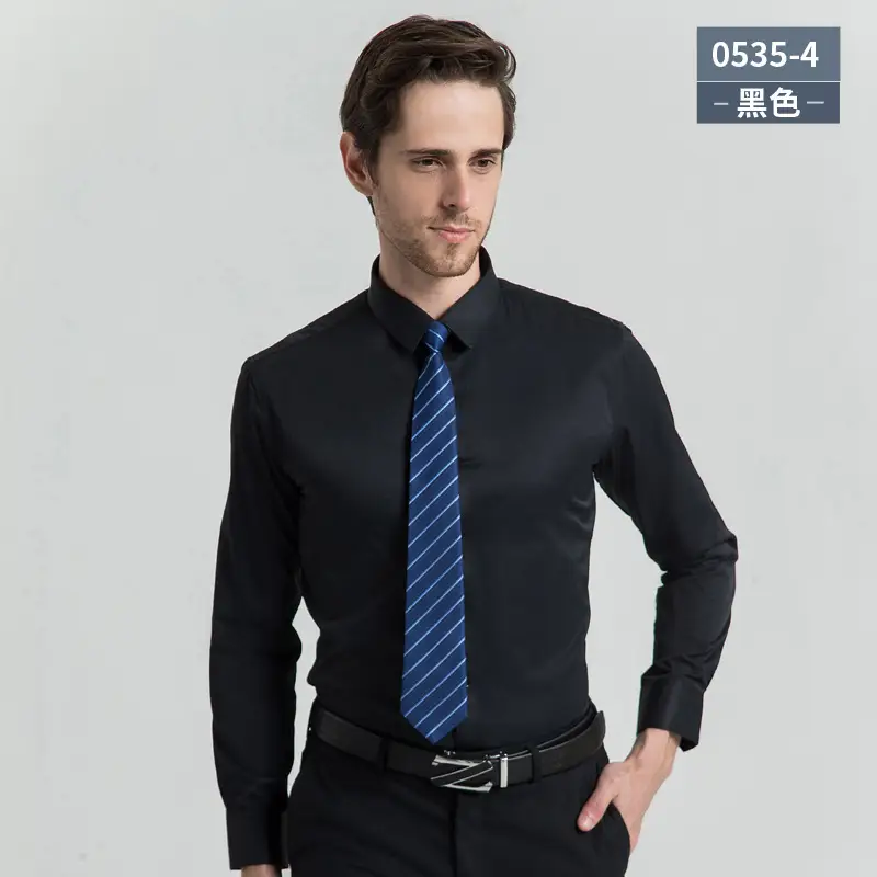 Men's White Long-Sleeve Business Shirt with Tie - Image 4