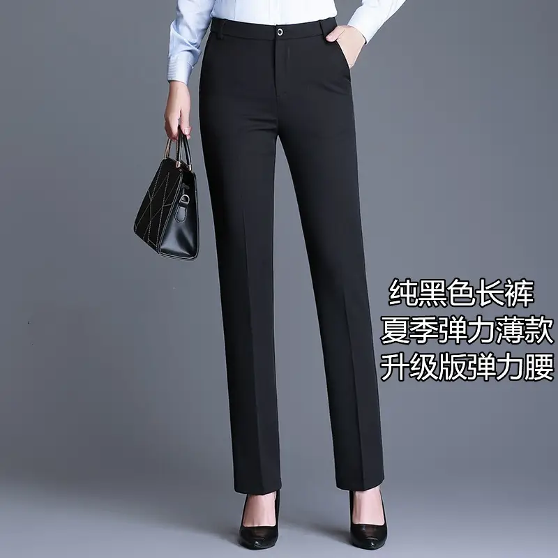 Women Black Slimming High Waist Work Pants Spring Summer - Image 3