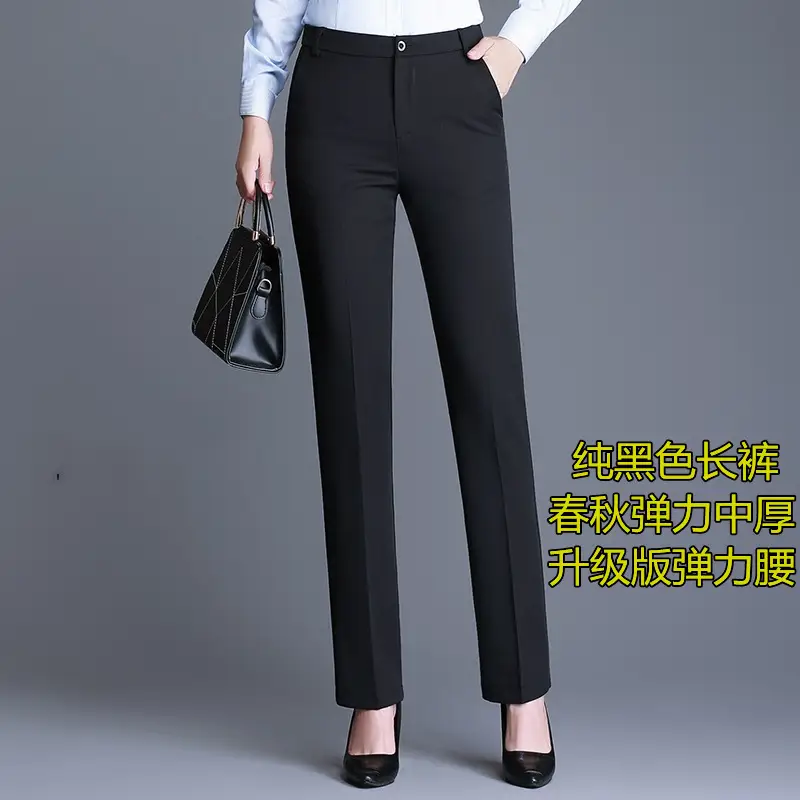 Women Black Slimming High Waist Work Pants Spring Summer - Image 5