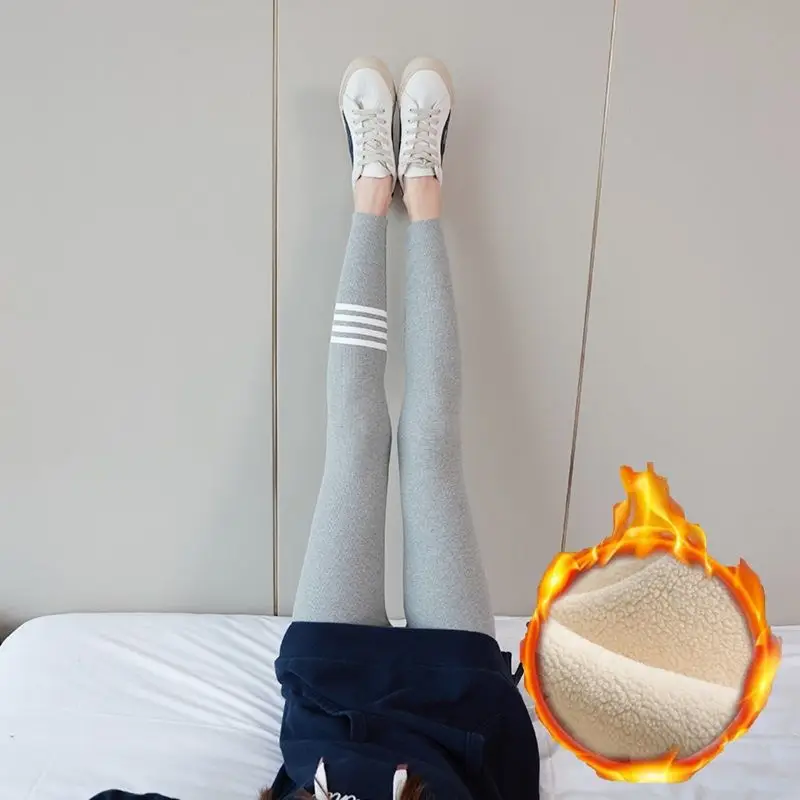 Women's Fleece-Lined Gray Leggings High Waist Winter Wear - Image 3