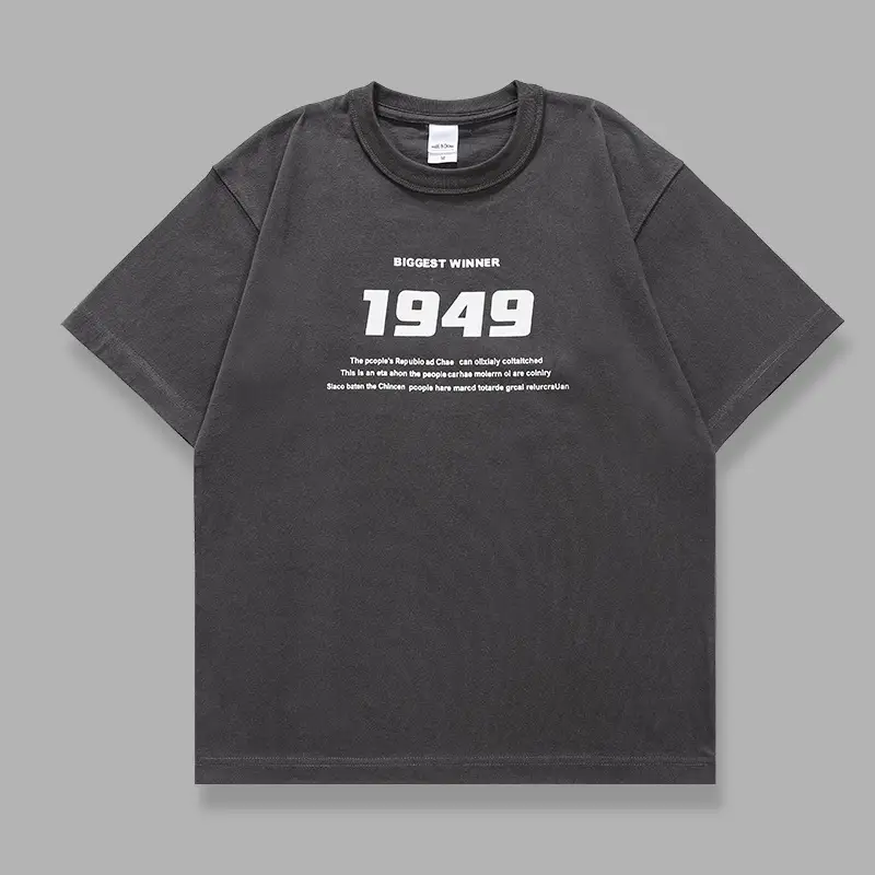 Men 1949 Graphic Cotton T-Shirt Beige Round Neck