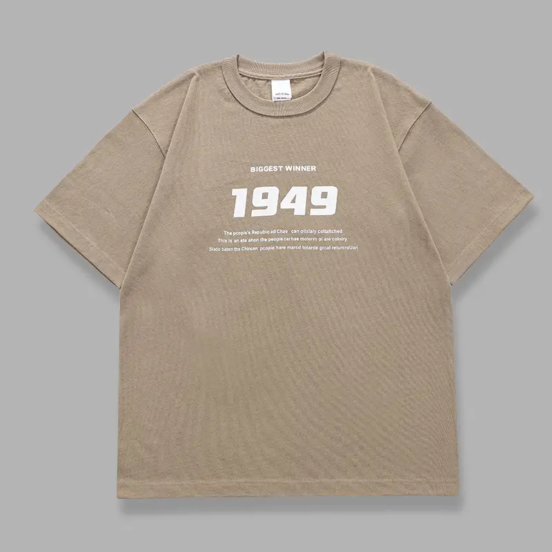 Men 1949 Graphic Cotton T-Shirt Beige Round Neck