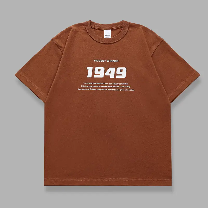 Men 1949 Graphic Cotton T-Shirt Beige Round Neck