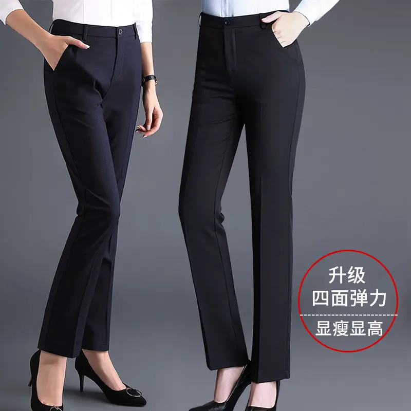 Women's Black Stretchy Formal Trousers High Waist Straight Leg - Image 10