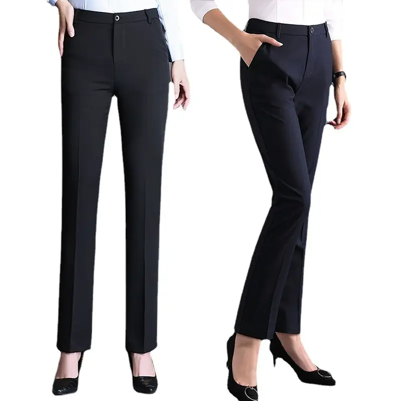 Women's Black Stretchy Formal Trousers High Waist Straight Leg - Image 13
