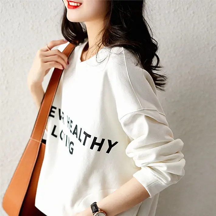 Women's White Printed Cotton Pullover Sweater