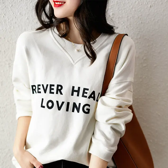 Women's White Printed Cotton Pullover Sweater