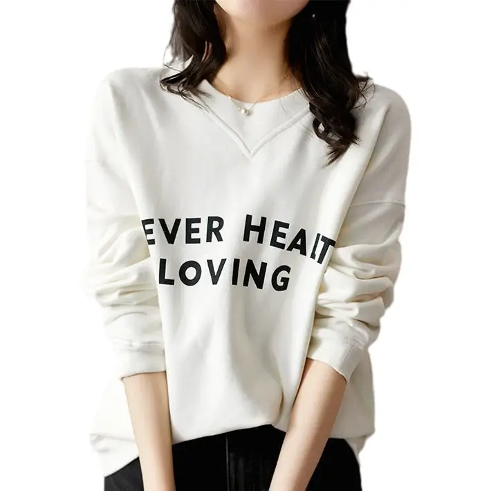 Women's White Printed Cotton Pullover Sweater