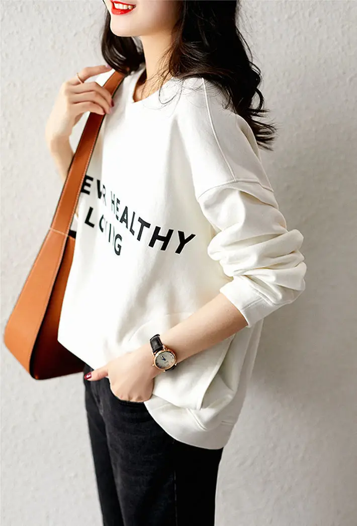 Women's White Printed Cotton Pullover Sweater — feature 6