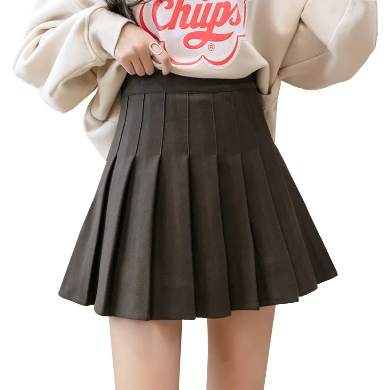 Women Pleated Skirt Winter Warm Plaid Woolen High Waist - Image 17