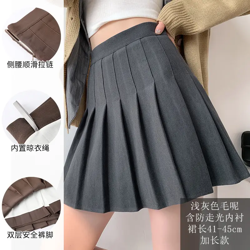 Women Pleated Skirt Winter Warm Plaid Woolen High Waist - Image 12