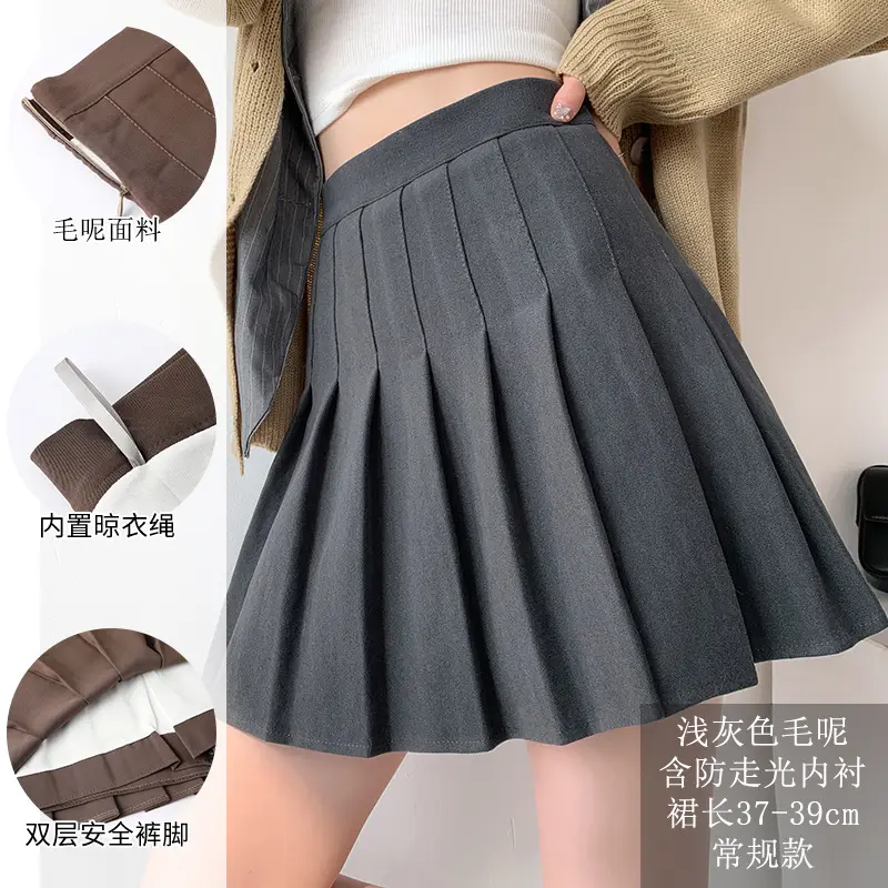 Women Pleated Skirt Winter Warm Plaid Woolen High Waist - Image 6