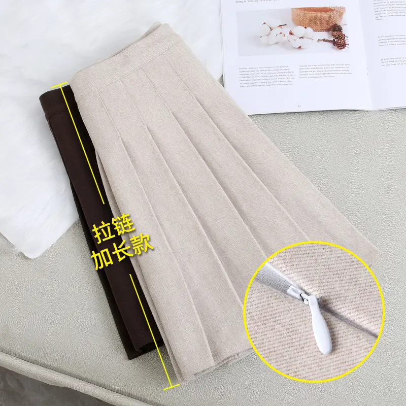 Women Pleated Skirt Winter Warm Plaid Woolen High Waist - Image 8