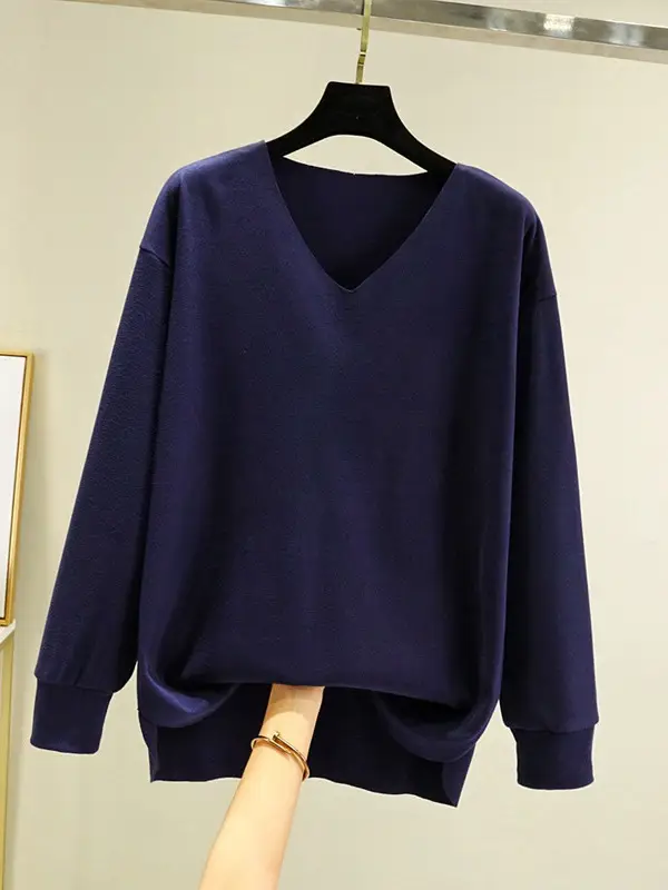Women's V-Neck Long Sleeve T-Shirt Brown Velvet - Image 8
