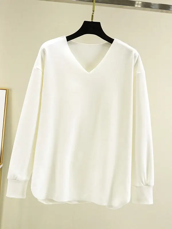 Women's V-Neck Long Sleeve T-Shirt Brown Velvet - Image 9