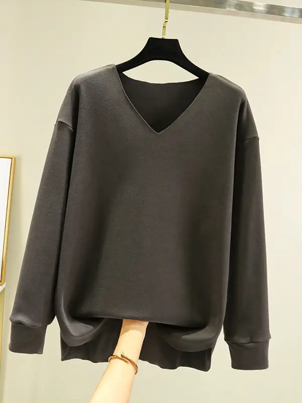 Women's V-Neck Long Sleeve T-Shirt Brown Velvet - Image 10